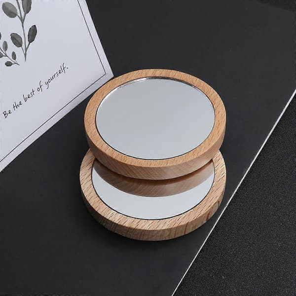 2 STK Elm Mini Størrelse Makeupspejl 6,5 cm 7,5 cm Rundt Bærbart Lommespejl