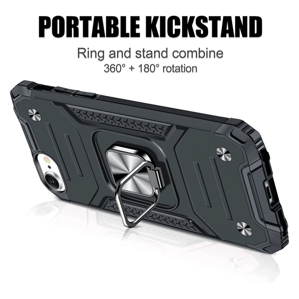 Fodral för iPhone SE, militärklassat fallskydd, stötsäkert skyddsfodral med ringstativ för bilhållare för iPhone SE - Svart
