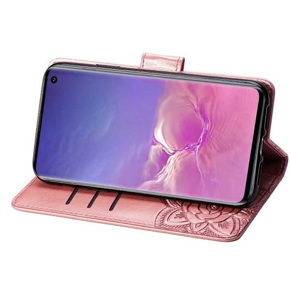 Samsung S10e Plånboksfodral PU-Läder 4-FACK Motiv Fjäril Rosenguld