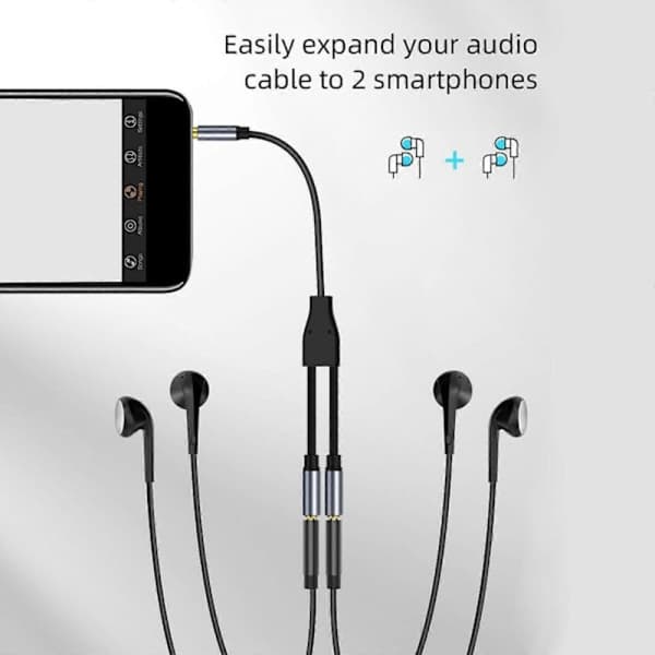 3,5 mm hun til 2 dobbelte 3,5 mm han AUX lydsplitterkabel headset til PC