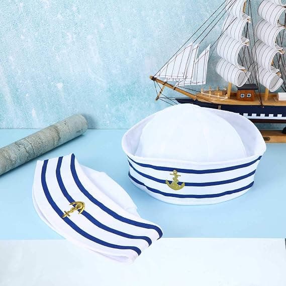 6 stycken blå och vita sjömanshattar sjömanshattar för barnkostym