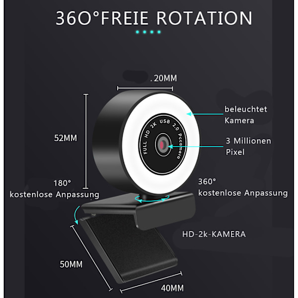 60 FPS 1080P Webbkamera med Autofokus, Justerbar Ringbelysning, Metall Aluminiumkonstruktion, Snabb Responstid, Smidig Användning, För Studenter och Lärare