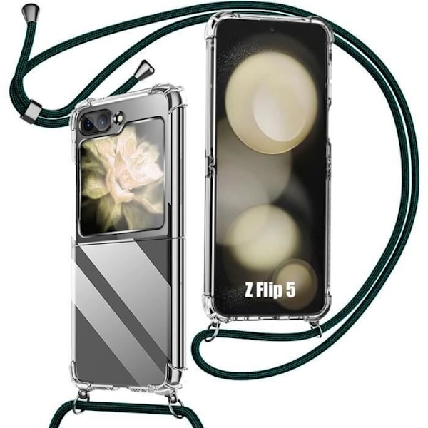Silikonfodral till Samsung Galaxy Z Flip 5 - BOOLING - Stötsäker Anti-Scratch Transparent med midnattsgrön sladd Transparent, midnattsgrön
