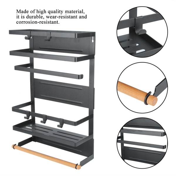 Magnetisk hållare för kök, kylskåpsorganiseringsställ, kylskåpshylla, förvaringshängare (svart)