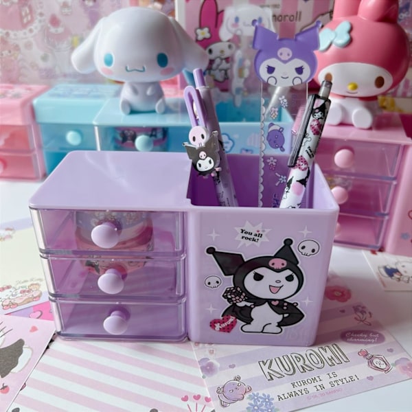 Anime-skrivbordsförvaring Cinnamoroll - Pennhållare för skrivbord, söt pennkopp, sminkborsthållare, minibox Kuromi