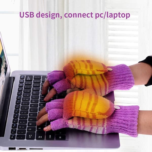1 par USB 5V uppvärmda handskar, randigt stickmönster, vintervärme