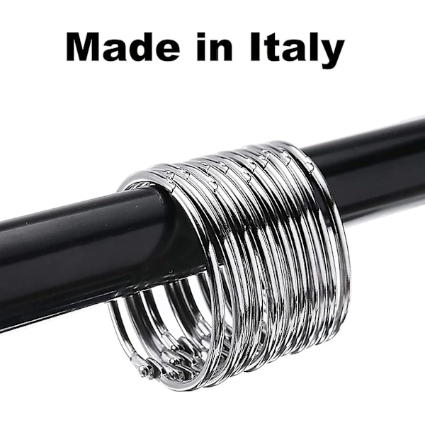 Duschdraperiringar med metallkrok - Tillverkad i Italien 50 mm Öppningsbar cirkulär ring för gardiner, badrum, hem, arkivskåp Metallisk färg,