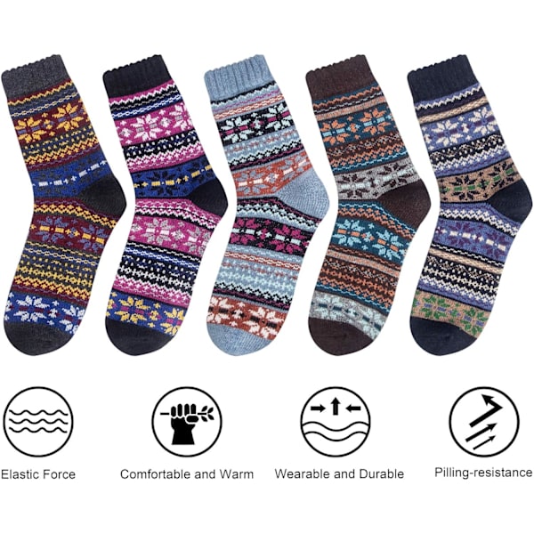 5 par dam vinterstrumpor, varma bomullsullstrumpor unisex present 36-
