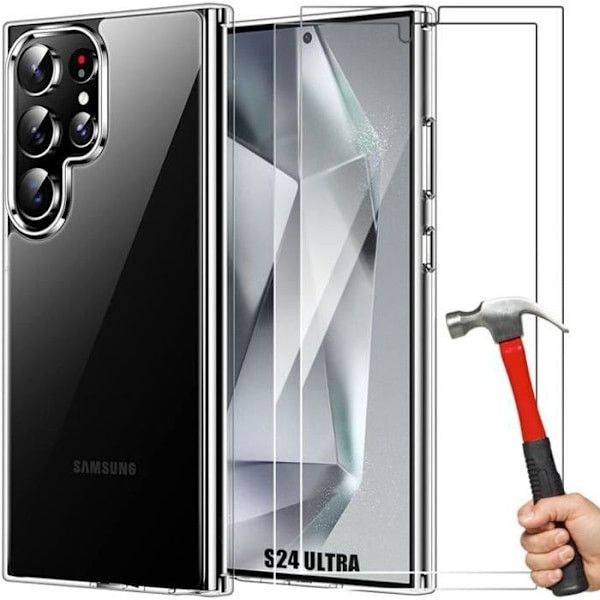 Fodral och 2 härdade glasögon för Samsung Galaxy S24 Ultra - Förstärkt skydd Stötsäkert silikon