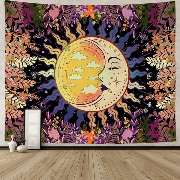 150x130cm, sol måne plante veggteppe