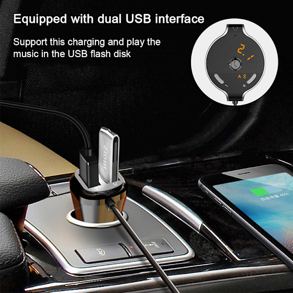 Bluetooth Bilkit, Multipoint-anslutning för säkra handsfree-samtal & förbättrad musikstreamingupplevelse, dubbel USB-laddare ingår