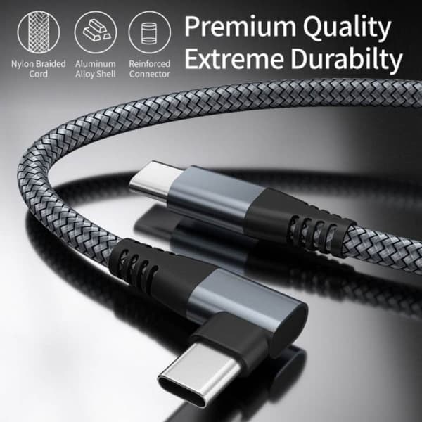 USB-C-lader med vinklet kontakt 60 W hurtiglading Grå 3 m Grå 3 m