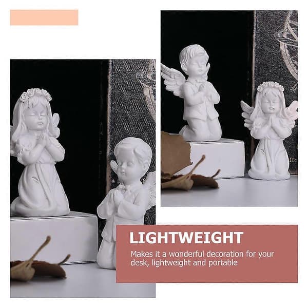 2 stk. englefigurer i harpiks, dekorative englepynt, englestatuer