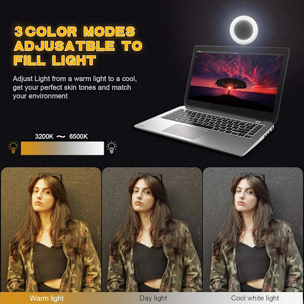 Ring Light för Skrivbord, Videokonferensbelysning, Stabil Flexibel Lättburen Skrivbordslampa, USB-driven, Mjukt Jämnt Ljus för Zoom-möten, Hemmakontor,