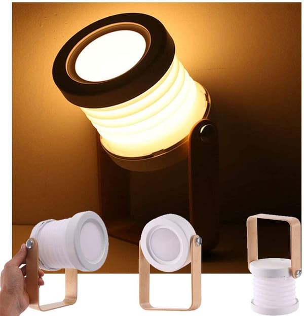 (Grå) Bordlampe, bærbar foldbar teleskopisk natlampe, LED Re