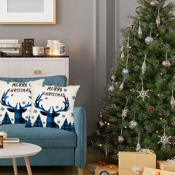 4st svart och blå plädkudde julälg snöflinga soffa ffe0 | Fyndiq