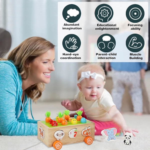 Högkvalitativa Montessori-leksaker i trä, säkra och engagerande leksaker för 1-åriga pojkar och flickor i åldern 1-2 år, multifunktionell lastbil med sorterings- och staplingsaktiviteter,