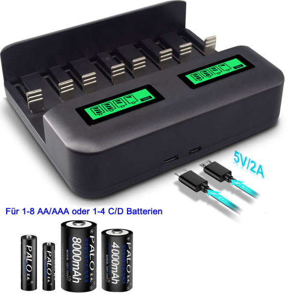 LCD Universal batteriladdare - 8 fack AA AAA CD batteriladdare