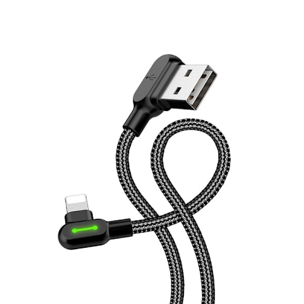 McDodo CA-4679 Vinklet Lightning-kabel, LED, 2A, 3m, svart