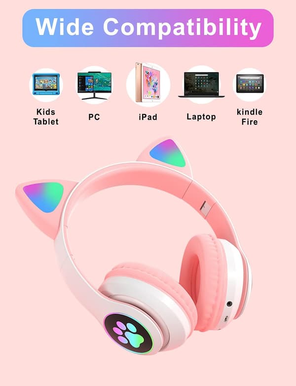 (pink) lasten kuulokkeet, langattomat Bluetooth-kuulokkeet