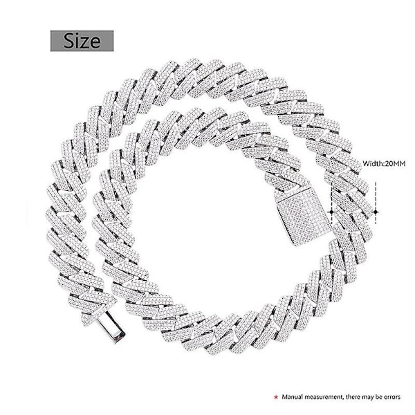 20mm Hip Hop Iced Out Cuban Link Chain Halsband Silver Bling Miami Choker Lab Diamond Halsband För Män