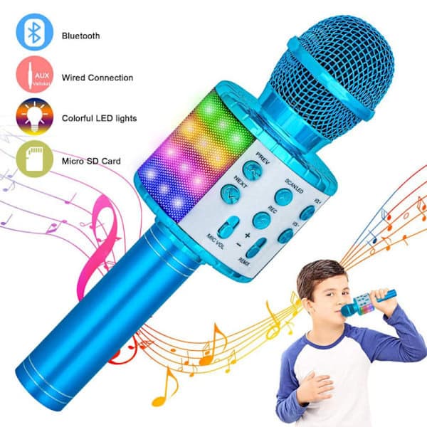 Trådløs karaokemikrofon Bluetooth-højttaler BLÅ silver