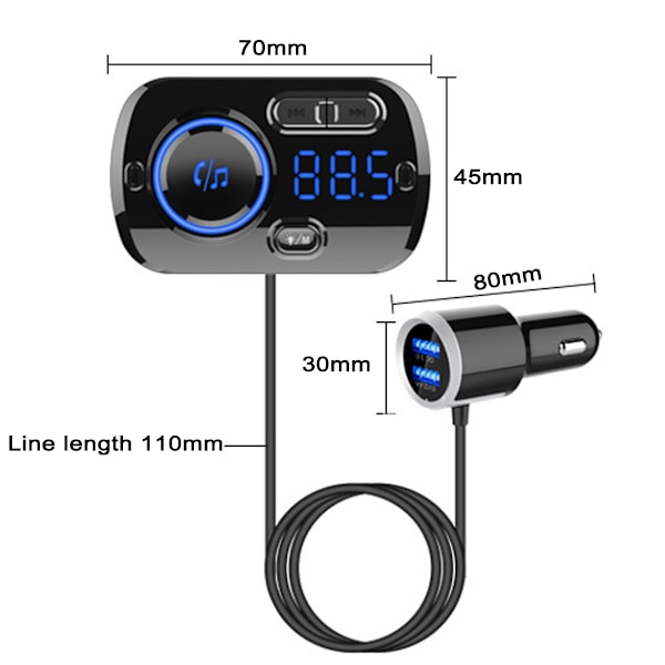 FM-sändare Bluetooth Biladapter, Bluetooth 5.3-teknik, Dubbla Snabbladdningsportar, Handsfree-samtal, Kristallklart Ljud