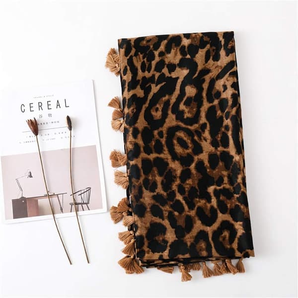 Leopardmønstret damesjal – Pashmina sjal skjerf Charpe