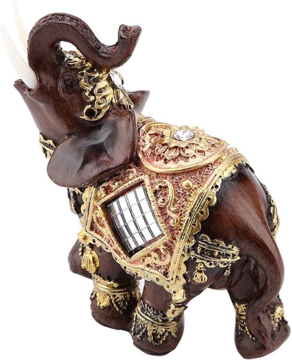 Lyckosam Elefantstaty Skulptur Feng Shui Träådring 3D Fi