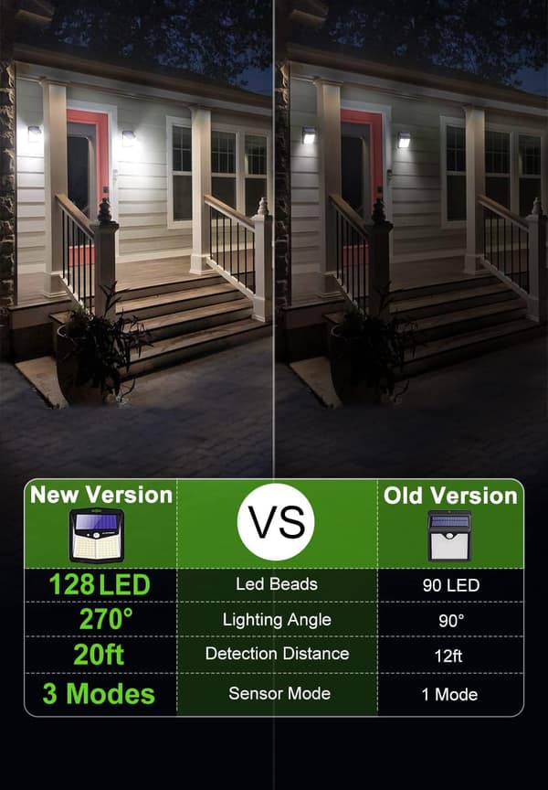 Kraftige solcellelamper utendørs【128 LED-er, sett med 4】Solcellelamper utendørs