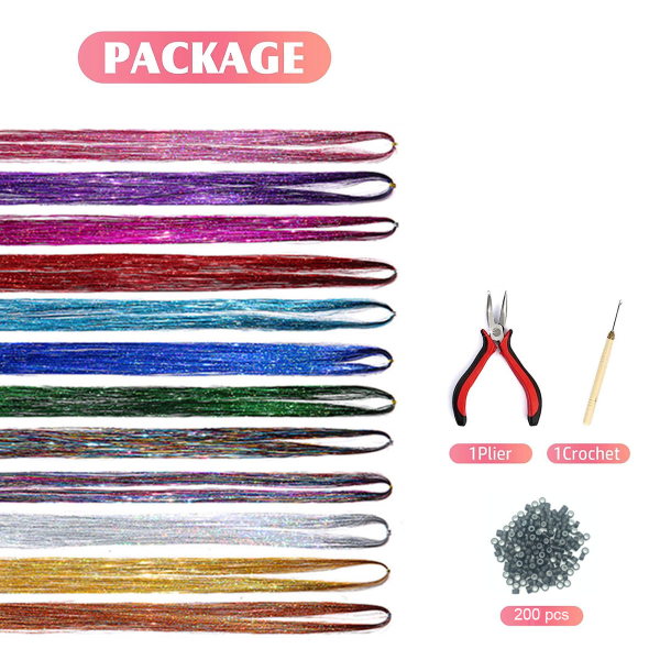 Hair Tinsel Kit med verktyg, lättanvänt glitter Tinsel-hår
