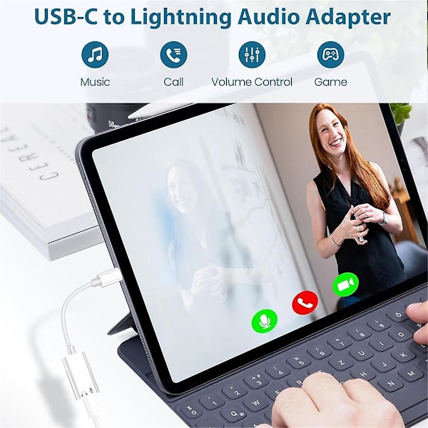 USB-C till Lightning-adapter för hörlurar för 15 Pro Max, typ C hane till hona för Lightning