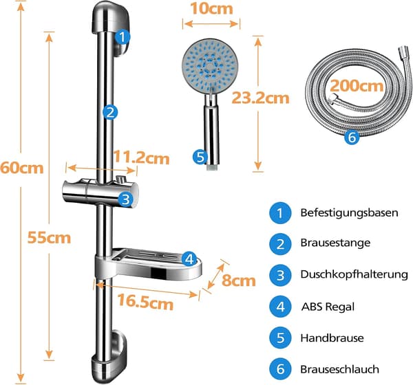 Duschset med 5 lägen, duschpelare, handdusch och duschslang för badrum
