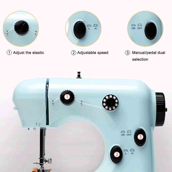 Fotpedalstyrd Symaskin med Dubbel Hastighetskontroll, Överlocksymaskin Hushålls Bärbar Resesymaskin enkel att använda för vuxna och barn