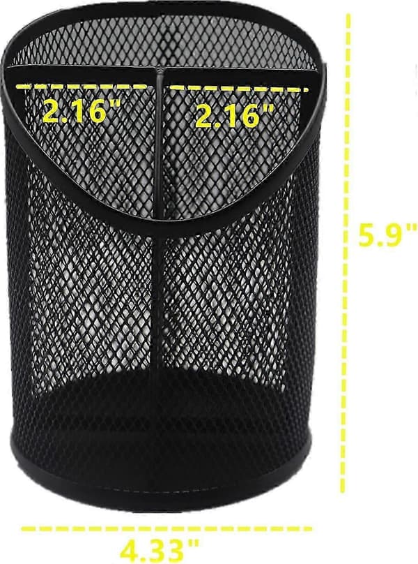 3 Rom Pennholder Mesh Rund Blyantholder Organizer Kopp for Skrivebord Kontor Svart, 2 Pakning