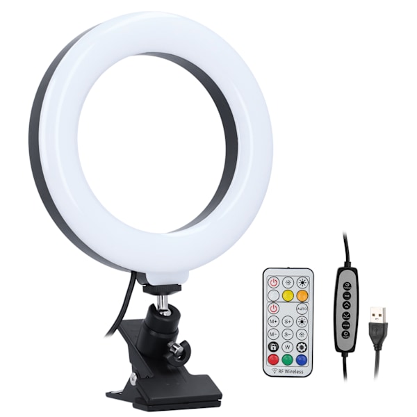 16cm LED USB Cirkellampa RGB Ringfylllampa med Klämfäste för Selfie Live Makeup