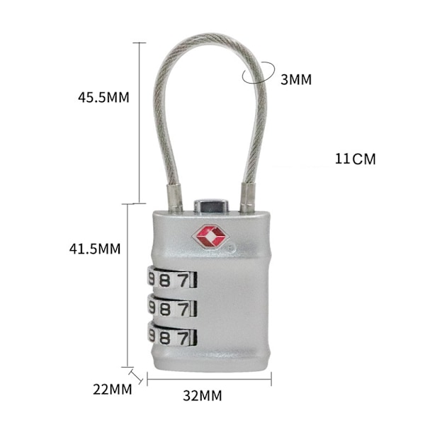 [2-pack] TSA Bagagelås, 3-siffriga säkerhetslås, kombination