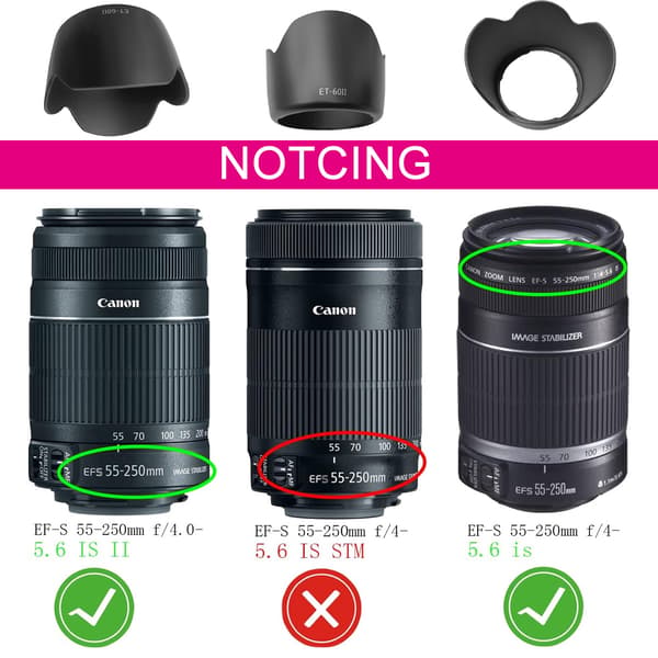 Modlysblænde vendbart kameratilbehør til Canon 55-250mm 75-300mm II 90-300mm