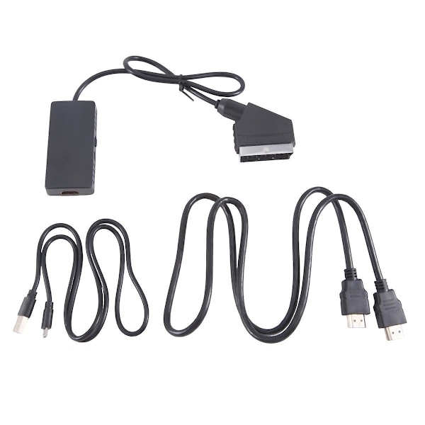 1080P HD SCART till -Kompatibel Video Audio Konverteringsbox Adapter med USB-kabel