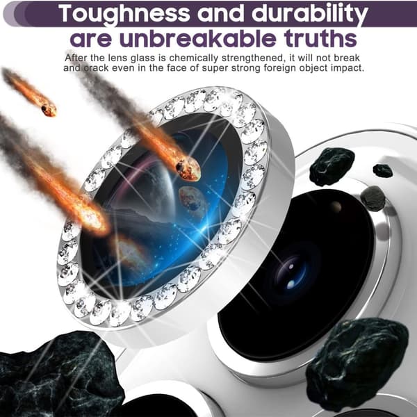 For iPhone 16 Pro 16 Pro Max Camera Lens Protector Tempered Glass+Metal Ring - Silver Silver