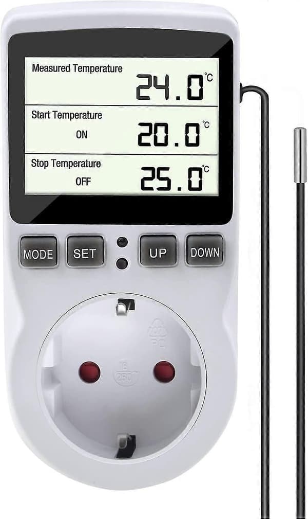 Termostat Sokkel med Sensor, Digital Timer Sokkel, Programmerbar Digital Timer, Varmetermostat Sokkel, Akvarium