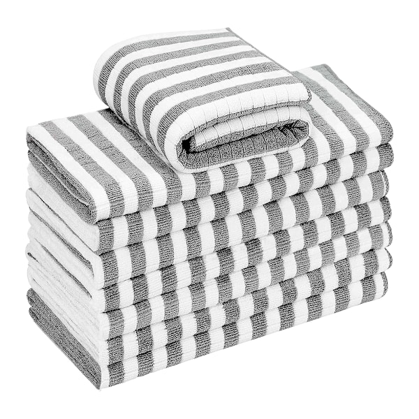 Disktrasor för köksjobb, snabbtorkande multifunktionellt mikrofibermaterial, luddfria superabsorberande grå och vitrutiga 8-pack