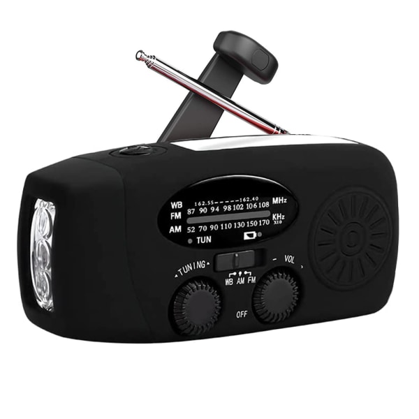 Hybridradio AM/FM - laddningsbar med solcell, vev och USB -