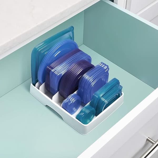 Matbehållarlock Organizer, Stor Justerbar Plastlock Förvaring