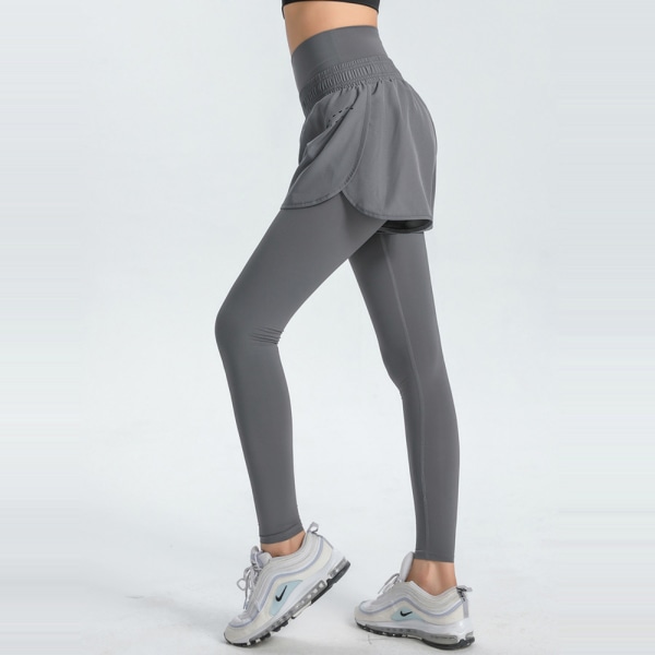 Kvinnors Leggings Fake Two-Piece Fick Yoga Byxor Hög-Midja E