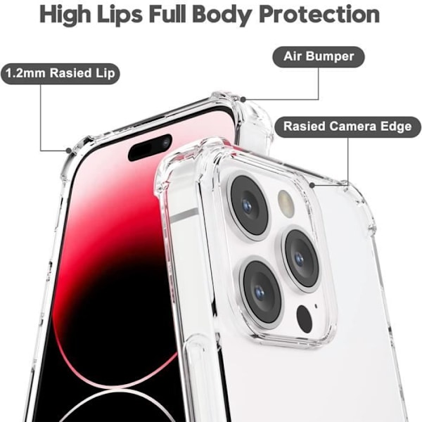 Fodral för iPhone 15 Pro - Transparent stötsäker TPU + 2 skyddsglas av härdat glas Transparent