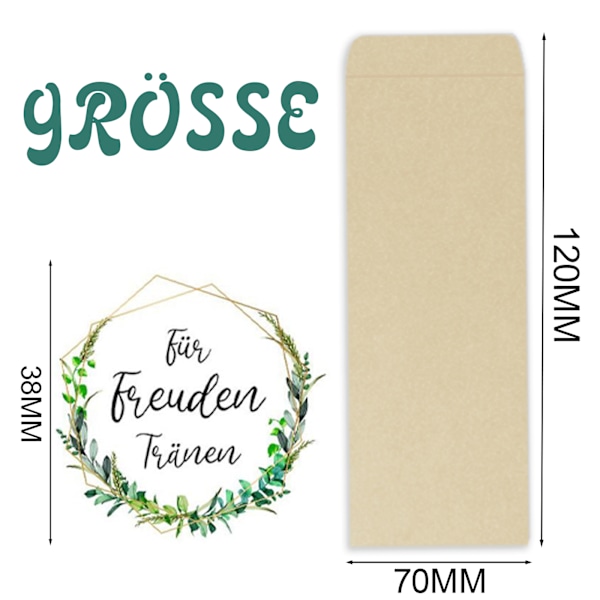 Återvinningsbara myntplånböcker för bröllopsgåvor, anpassat budgetsystem robust kraftpapper 12 x 7 cm påsar, perfekt för att spåra ekonomiska mål och