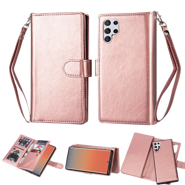 Samsung Galaxy S22 Ultra - Elegant 9-Korts Plånboksfodral Roséguld