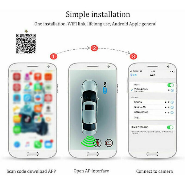 Banbrytande Wifi Backkamera för Bil, Designad med Elektronisk Backspegel för Övervakning i Realtid, Perfekt för Android- och Apple iOS-Enheter