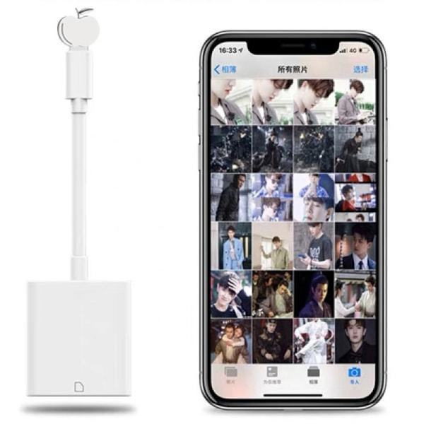 Multikortlæser til iPhone med Lightning-stik til SD TF-hukommelseskort 1 til 2